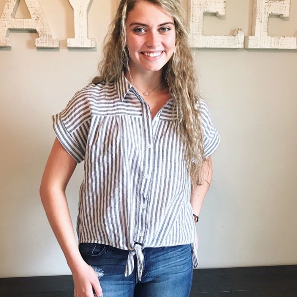 Button Down Knotted Striped Top